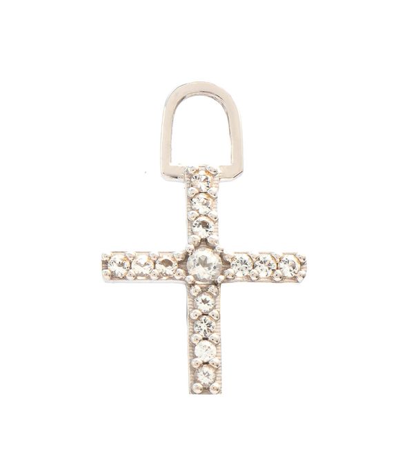 Berloque para brinco crucifixo em ouro com safiras e topázio