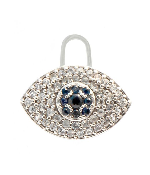 Berloque para brinco olho grego em ouro com safiras e espinélio