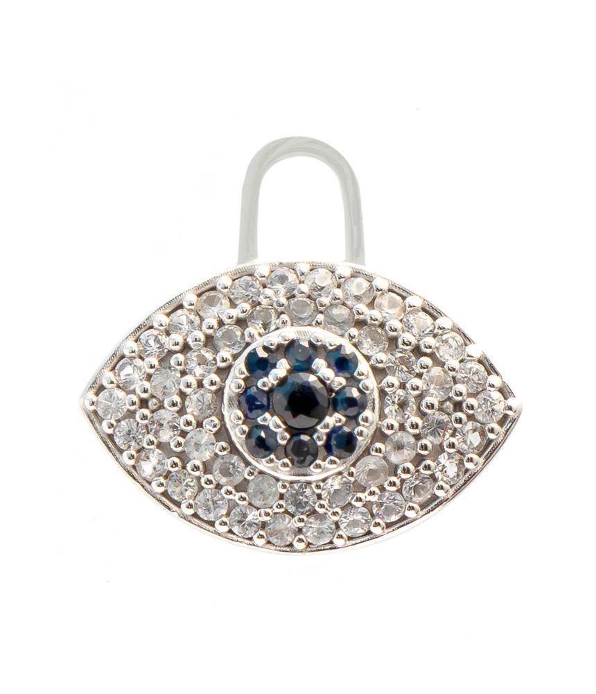 Berloque para brinco olho grego em ouro com safiras e espinélio