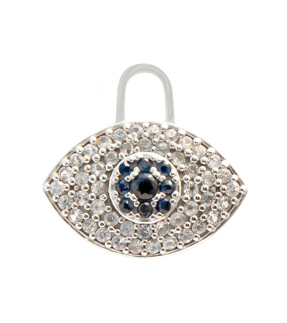 Berloque para brinco olho grego em ouro com safiras e espinélio Berloque para brinco olho grego em ouro com safiras e espinélio