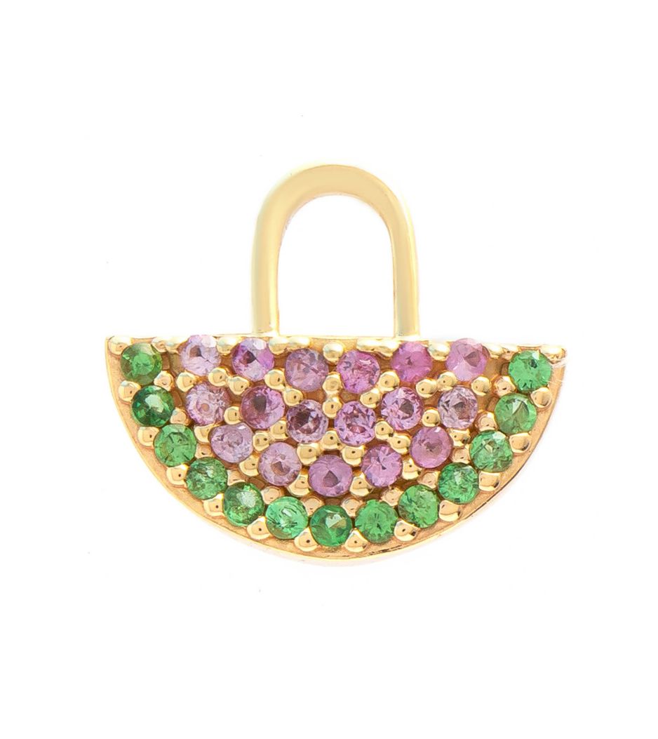 Berloque para brinco watermelon em ouro com safiras e tsavoritas Berloque para brinco watermelon em ouro com safiras e tsavoritas