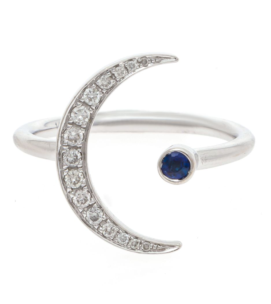 Anel-meia-lua-em-ouro-branco--com-diamantes-e-safira Anel-meia-lua-em-ouro-branco--com-diamantes-e-safira