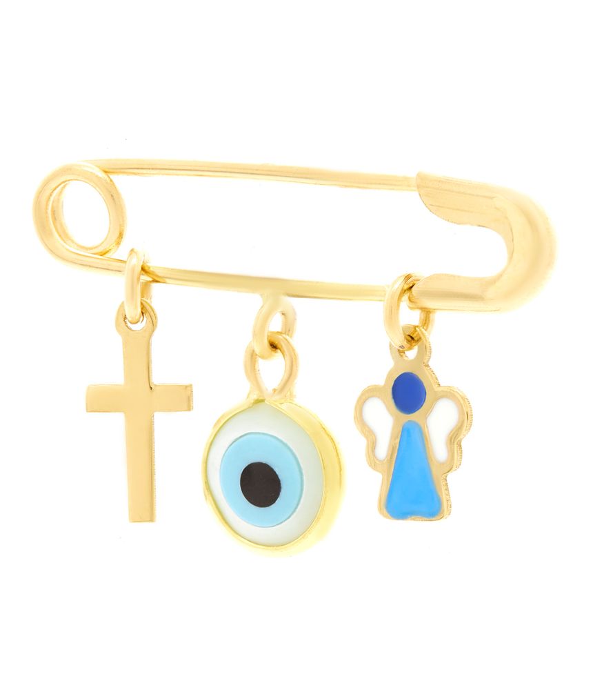 Alfinete infantil anjo azul de ouro