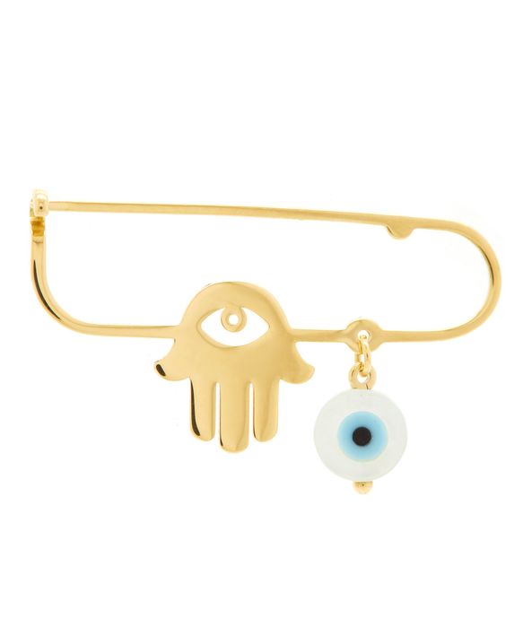 Alfinete infantil Mão de Fátima e olho grego de ouro