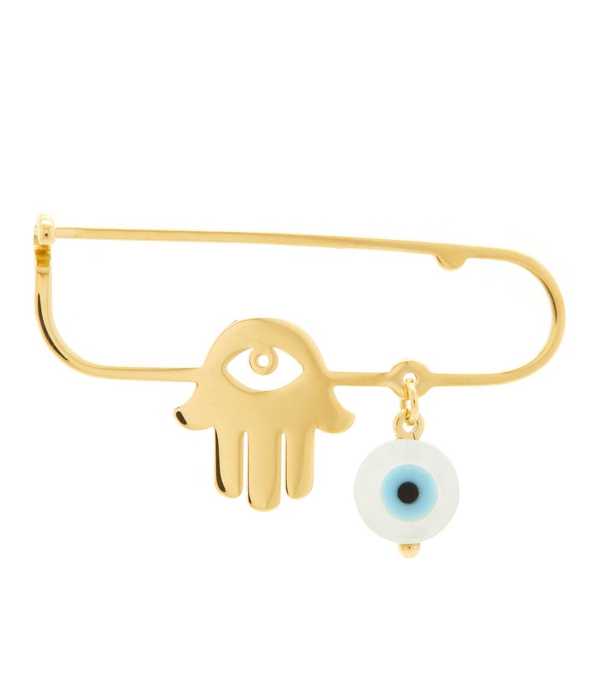 Alfinete infantil Mão de Fátima e olho grego de ouro