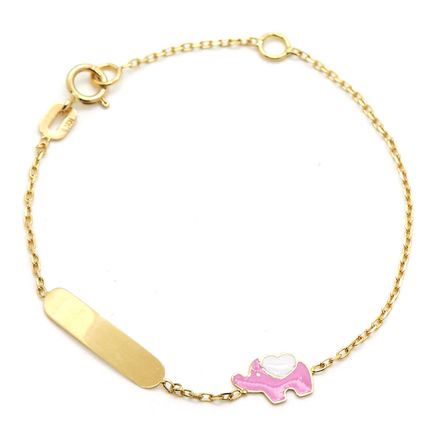 Pulseira infantil elefante com plaquinha de ouro
