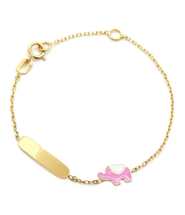 Pulseira infantil elefante com plaquinha de ouro