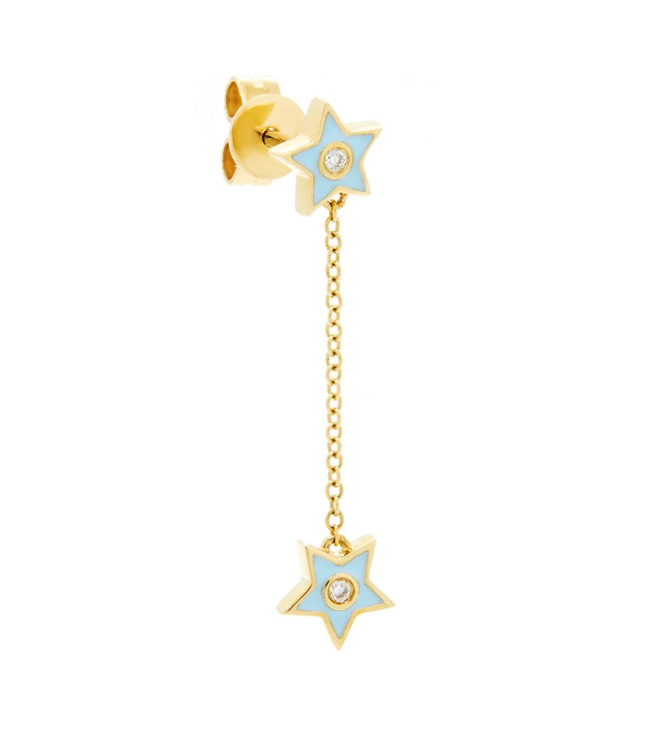 Brinco-unico-estrelas-de-ouro-com-diamante-e-esmalte- Brinco-unico-estrelas-de-ouro-com-diamante-e-esmalte-