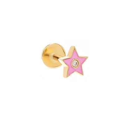 Piercing-de-tarraxa-stars-de-ouro-com-brilhante-esmalte-rosa