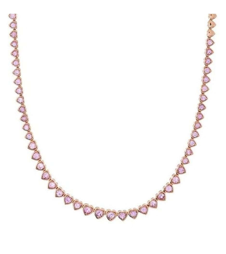 Colar Riviera BW Gipsy Heart De Ouro Rosa Com Safiras Rosa - Beatriz Werebe