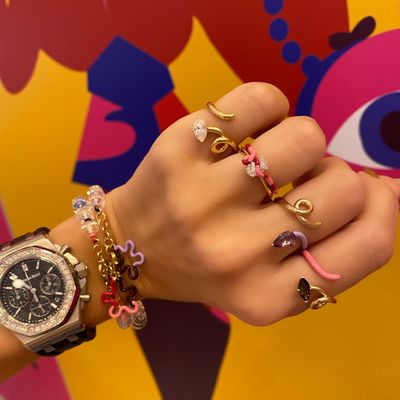 Pulseira-Bea-Bongiasca-B-beaded-multicolour-de-ouro-com-cristais