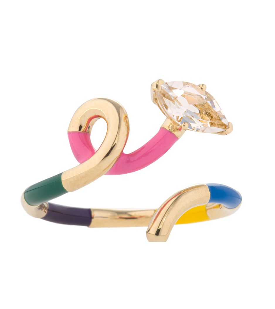 Anel-Bea-Bongiasca-B-multicolour-de-ouro-com-cristal-e-esmalte Anel-Bea-Bongiasca-B-multicolour-de-ouro-com-cristal-e-esmalte
