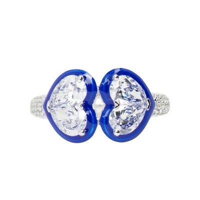 Anel-Kamyen-twin-heart-de-ouro-branco-com-diamantes-e-esmalte