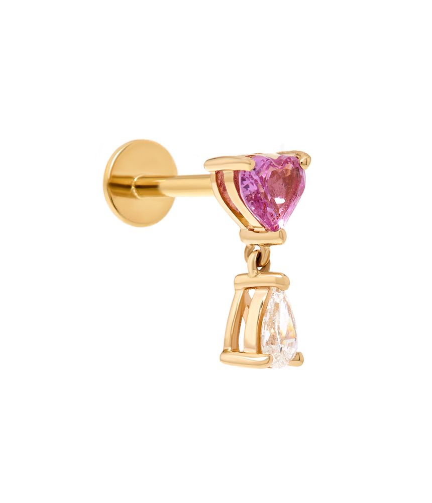 Piercing de tarraxa com safira rosa e diamante