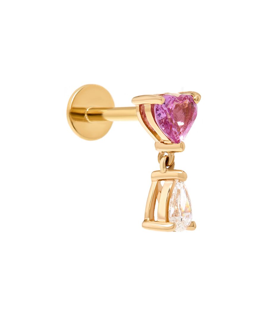 Piercing de tarraxa com safira rosa e diamante Piercing de tarraxa com safira rosa e diamante