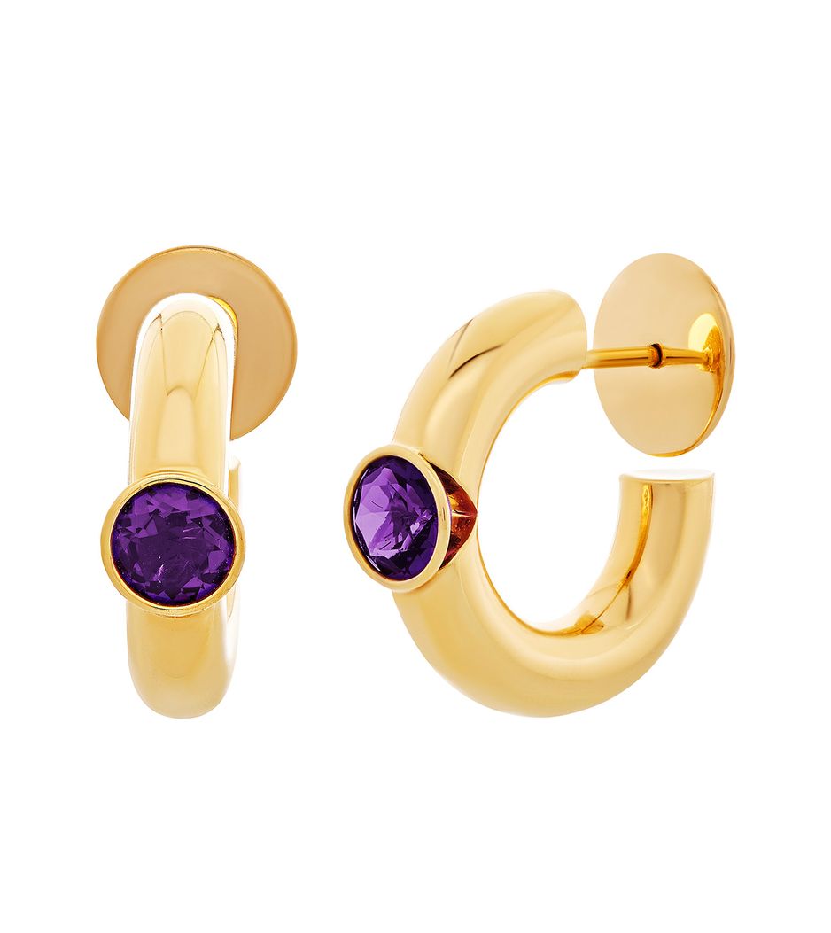 brinco-argola-chuncky-de-ouro-com-ametista brinco-argola-chuncky-de-ouro-com-ametista