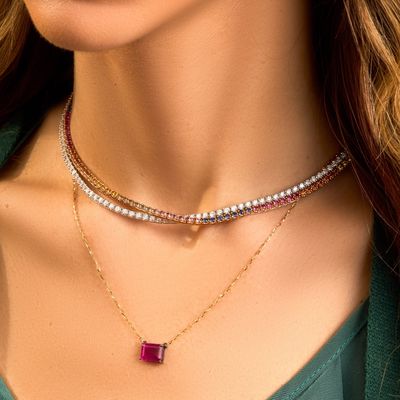 colar-riviera-tennis-necklace-de-ouro-rosa-com-safiras-coloridas