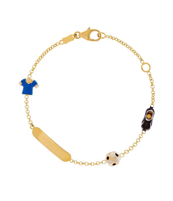 Pulseira infantil ouro futebol com esmalte