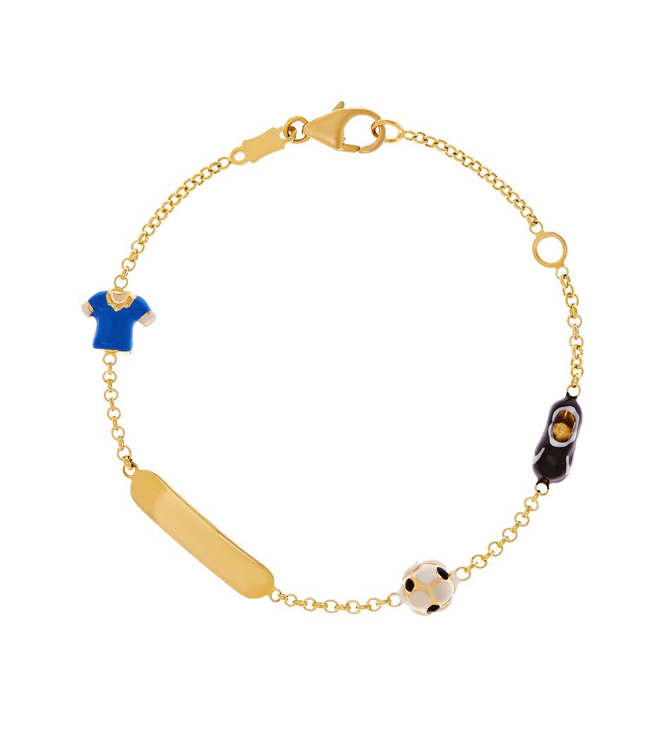 Pulseira infantil ouro futebol com esmalte Pulseira infantil ouro futebol com esmalte